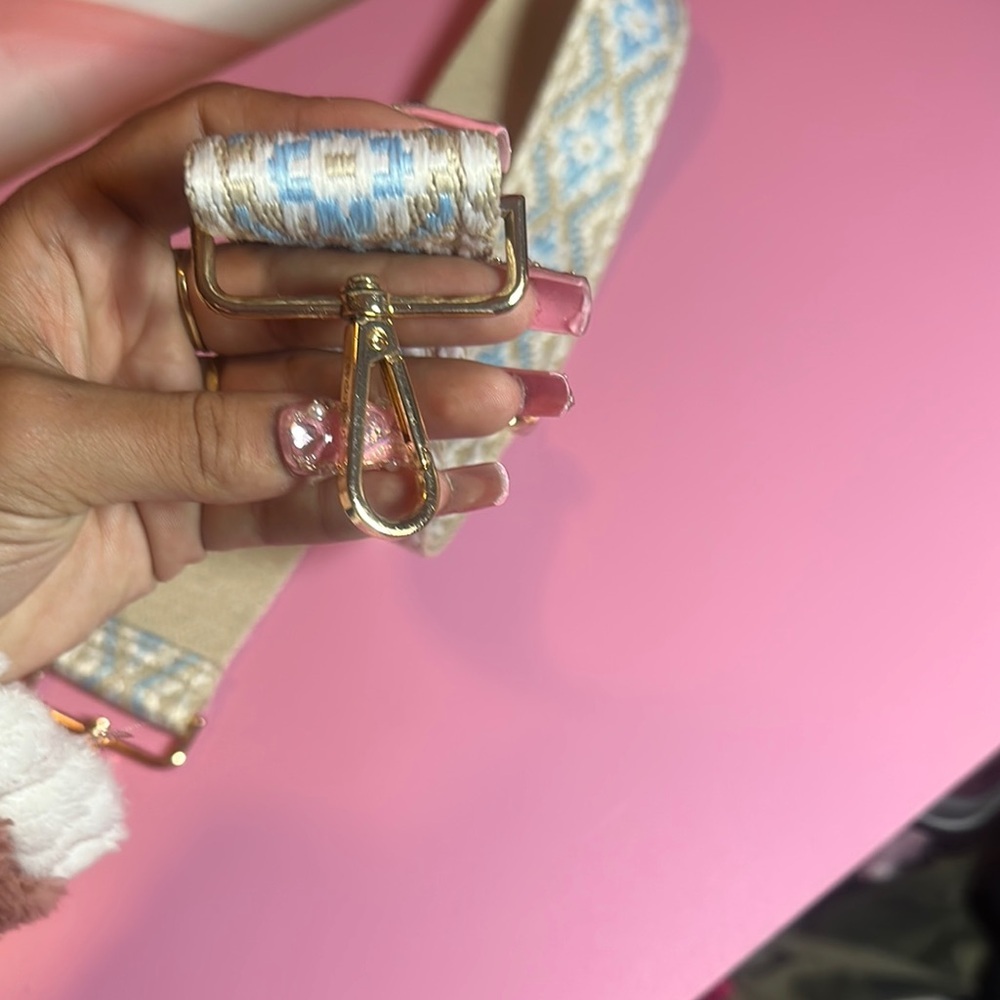 Stylish Blue and Cream adjustable purse Strap - Picture 2 of 4